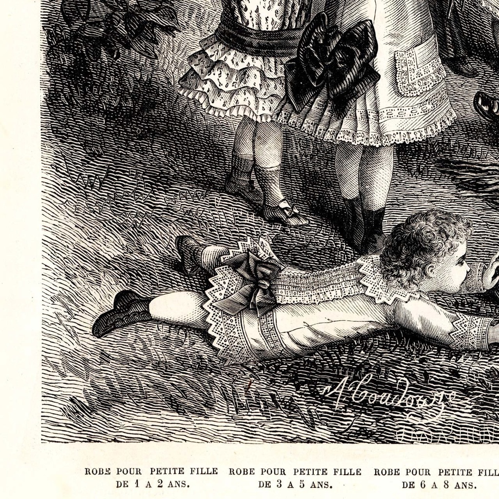 1873 フランスファッション誌『 La Mode Illustree 』見開き銅版画