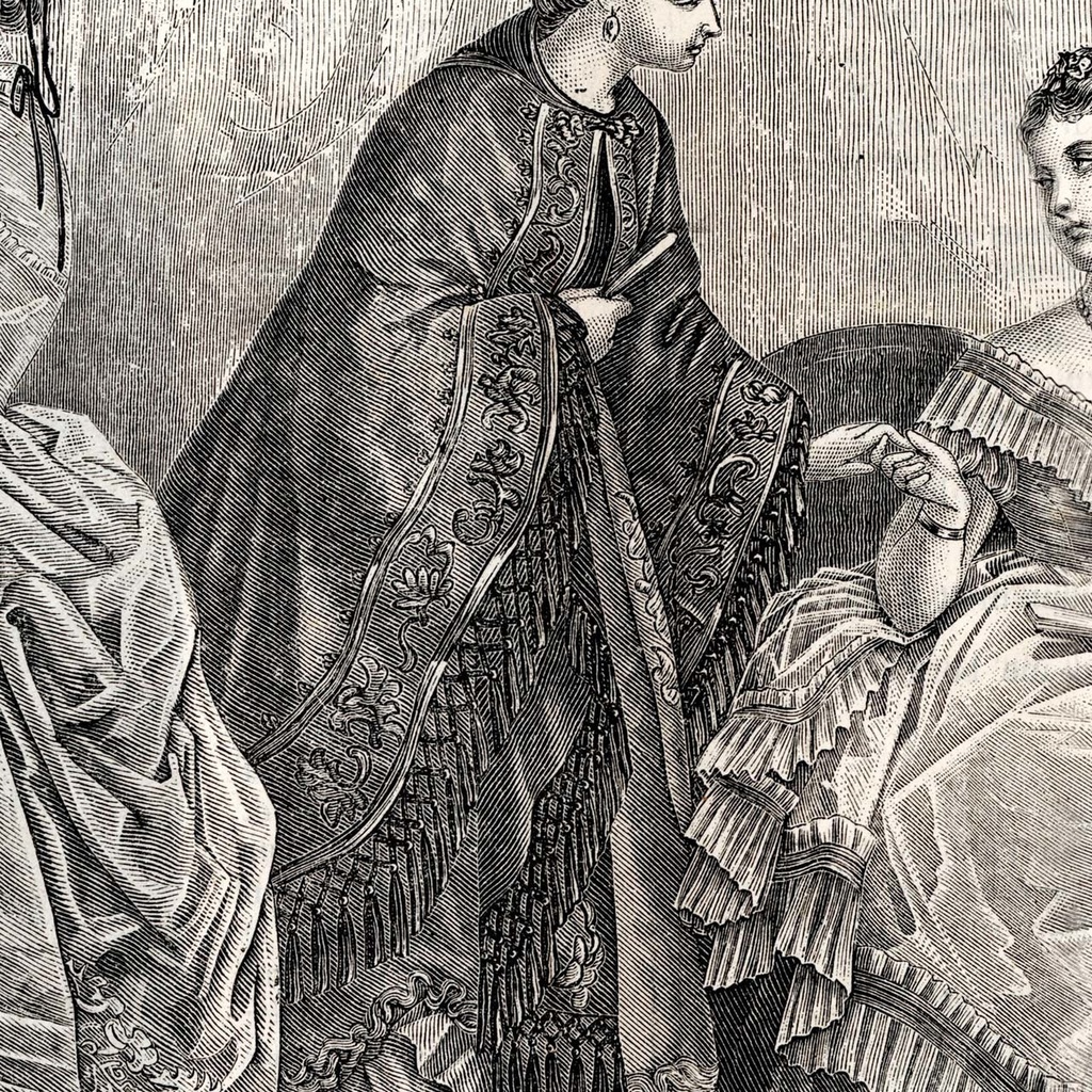 1873 フランスファッション誌『 La Mode Illustree 』見開き銅版画