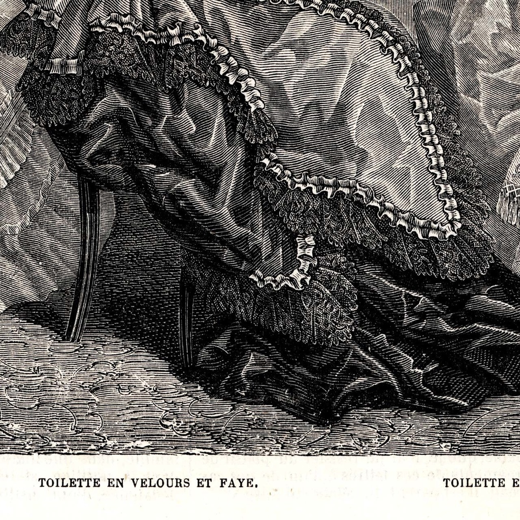 1873 フランスファッション誌『 La Mode Illustree 』見開き銅版画