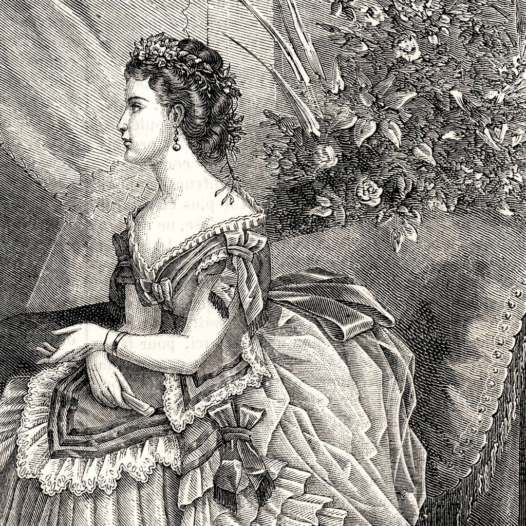 1873 フランスファッション誌『 La Mode Illustree 』見開き銅版画