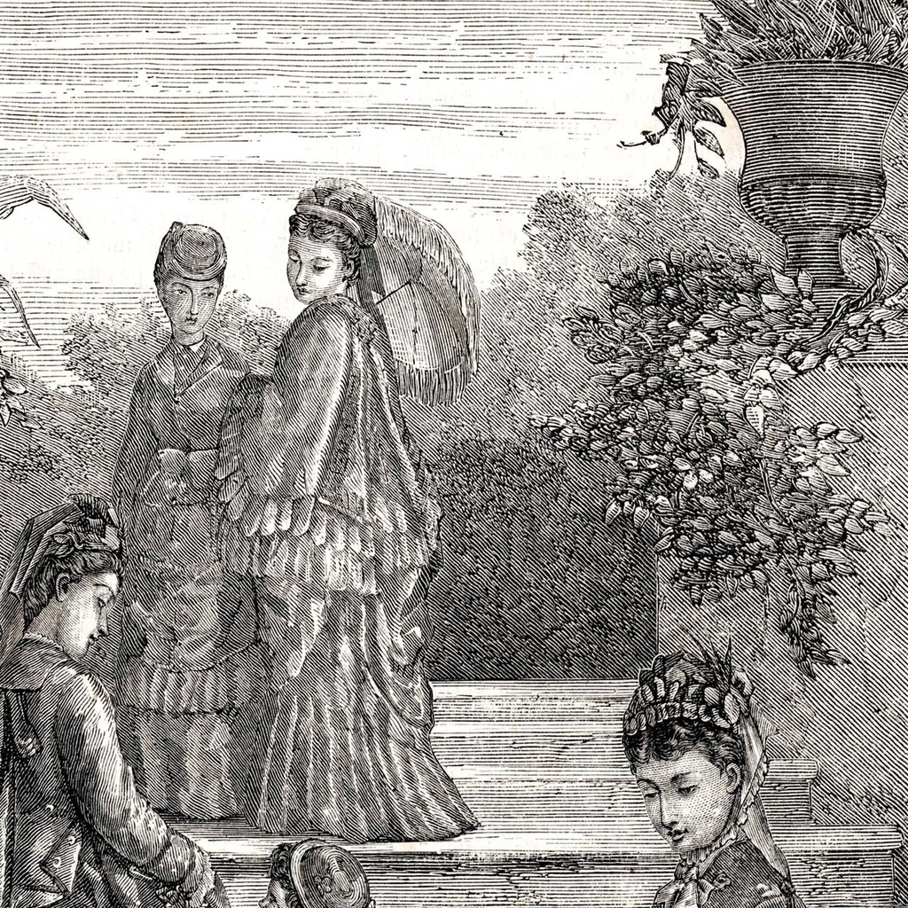 1873 フランスファッション誌『 La Mode Illustree 』見開き銅版画