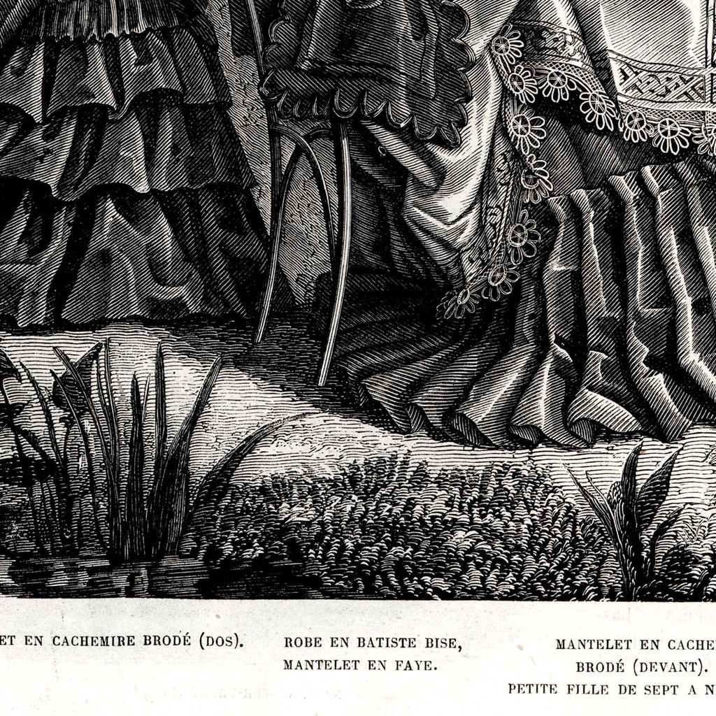 1873 フランスファッション誌『 La Mode Illustree 』見開き銅版画