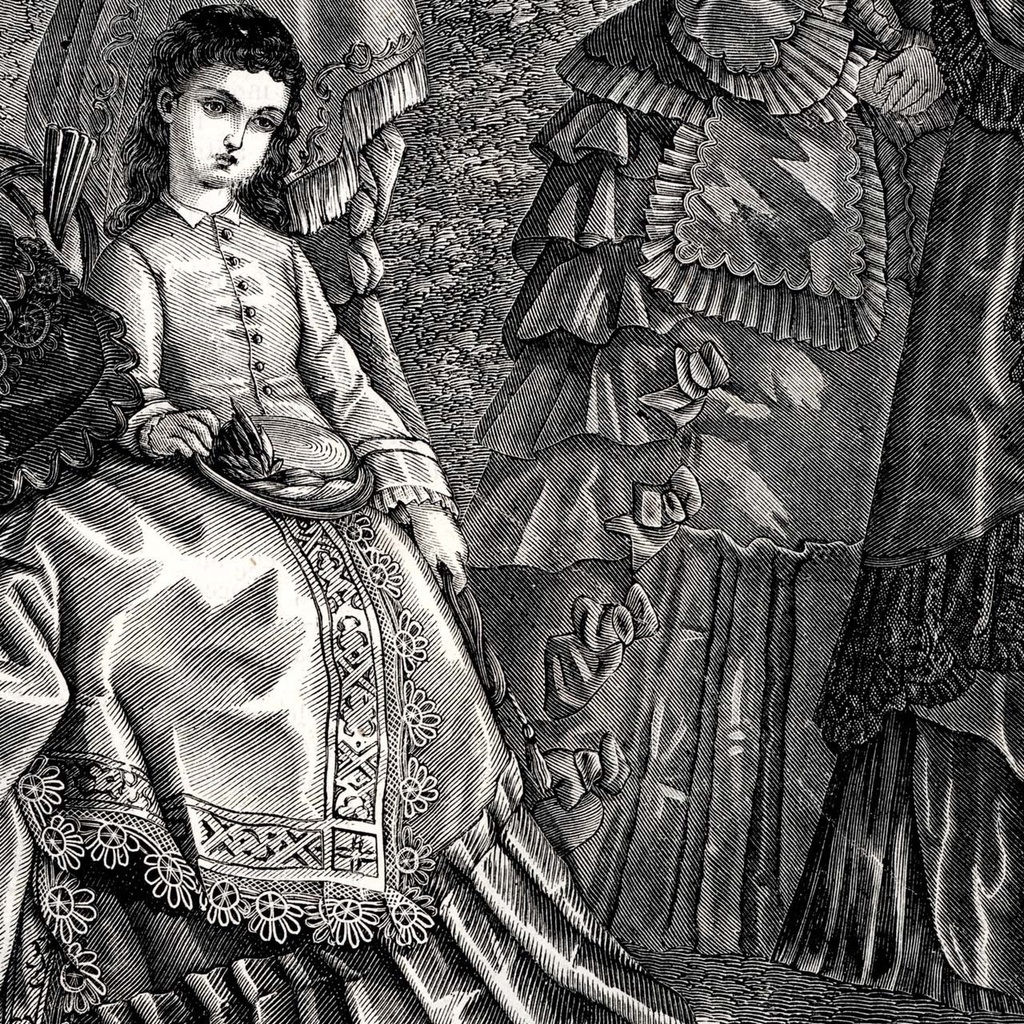 1873 フランスファッション誌『 La Mode Illustree 』見開き銅版画