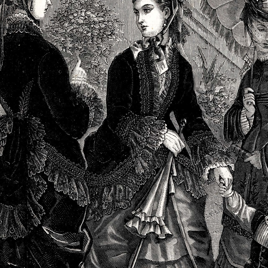 1873 フランスファッション誌『 La Mode Illustree 』見開き銅版画