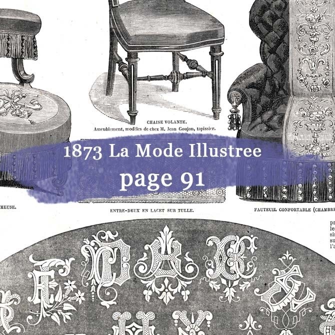 1873 フランスファッション誌『 La Mode Illustree 』Page91 銅版画