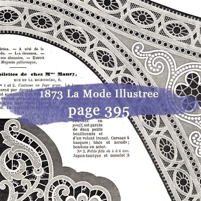 1873 フランスファッション誌『 La Mode Illustree 』Page395 銅版画