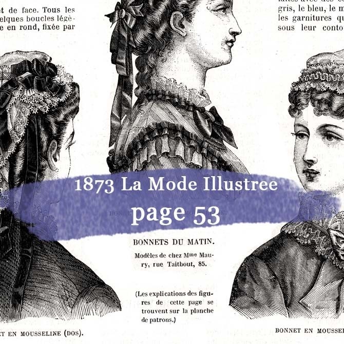 1873 フランスファッション誌『 La Mode Illustree 』Page53 銅版画
