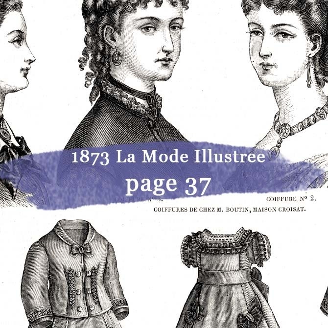 1873 フランスファッション誌『 La Mode Illustree 』Page37 銅版画