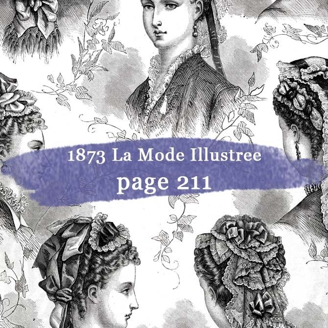 1873 フランスファッション誌『 La Mode Illustree 』Page211 銅版画