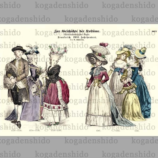 1900s『コスチュームの歴史 Zur geschichte der costume』 No.1077 手彩色リトグラフ データ
