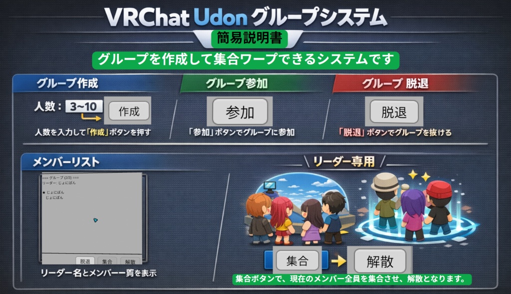 [udon]グループ作成機能[VRCワールドギミック]