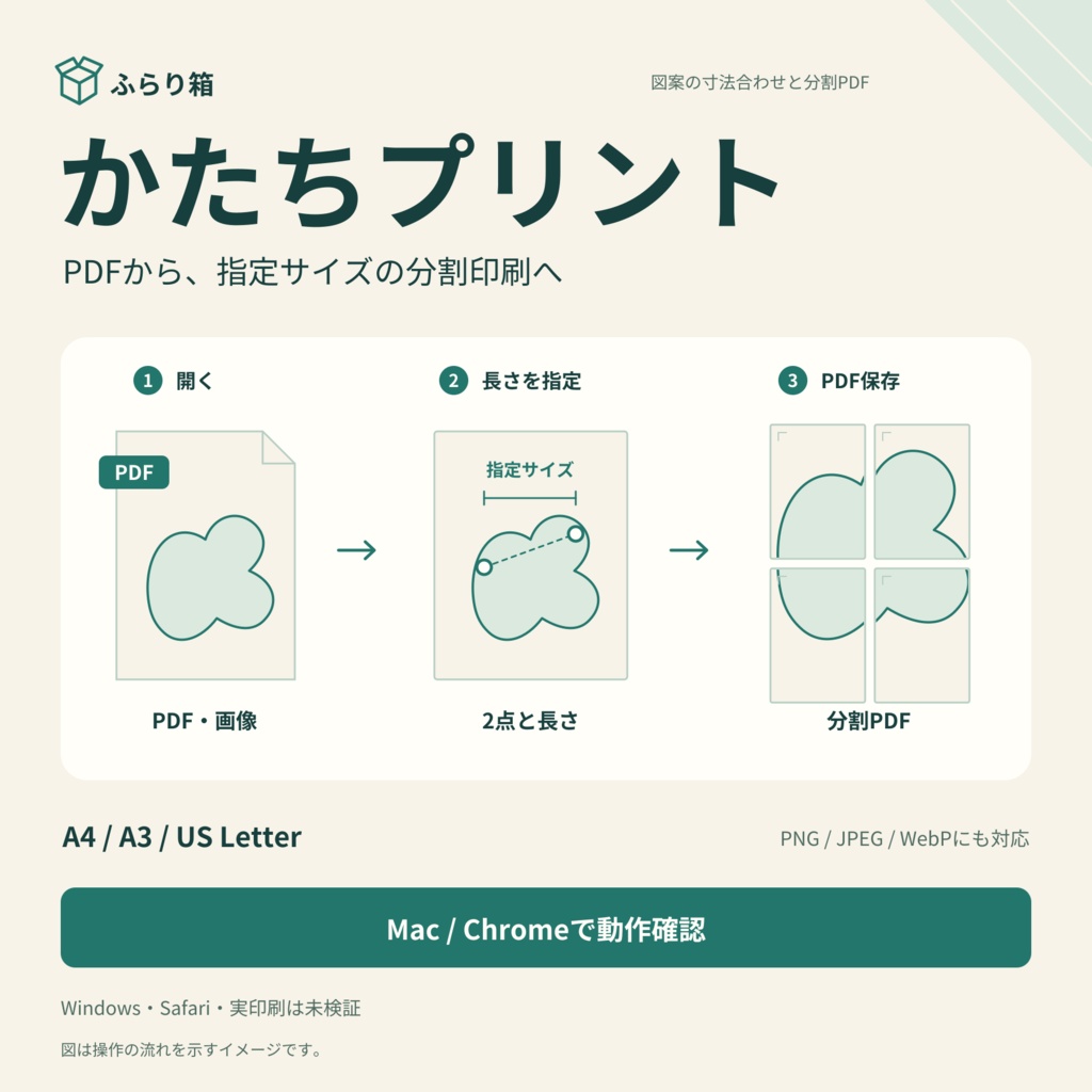 かたちプリント｜PDF・画像の寸法合わせと分割印刷