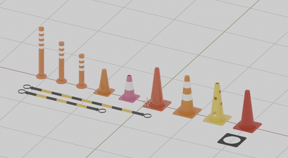 コーンの3Dモデル集|ハイポリ|Blender Asset Pack|Traffic cone