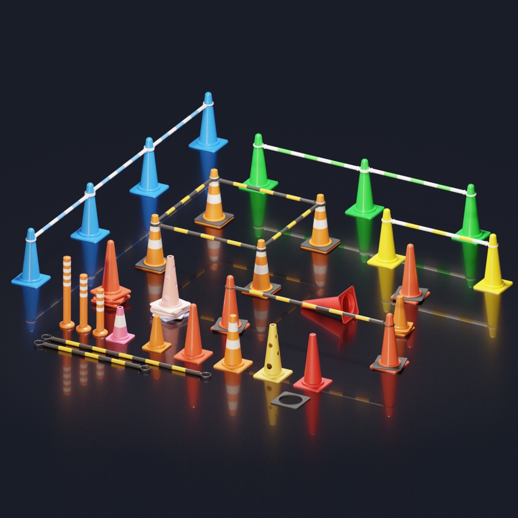 コーンの3Dモデル集|ハイポリ|Blender Asset Pack|Traffic cone
