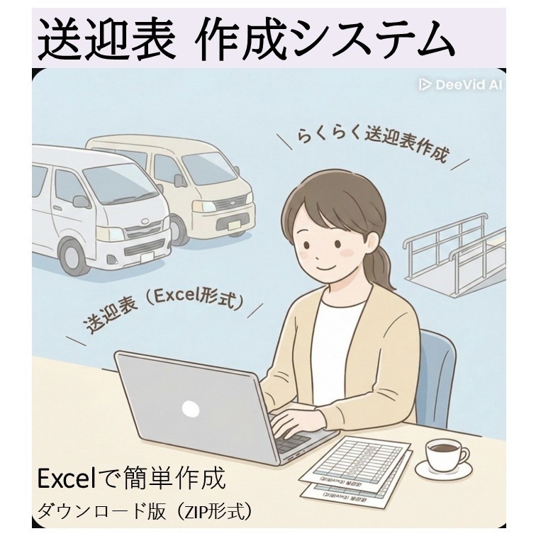 介護施設・デイサービス向け 送迎表 作成システム Excel【デモ体験版】ダウンロード版（ZIP形式）