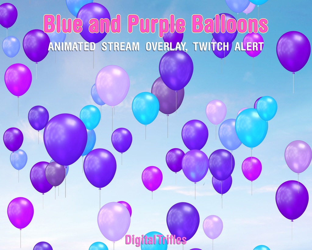 青と紫の風船、かわいいパステルカラーのストリームオーバーレイ、アニメーション付き Twitch アラート / Blue and Purple Balloons, Cute Pastel Stream Overlay, Animated Twitch Alert