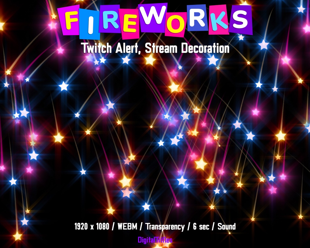 明るいアニメーション花火、Twitch アラート、透明な背景とサウンドを備えたストリーム オーバーレイ / Animated Fireworks, Twitch Alert, Stream Overlay with Transparent Background and Sound