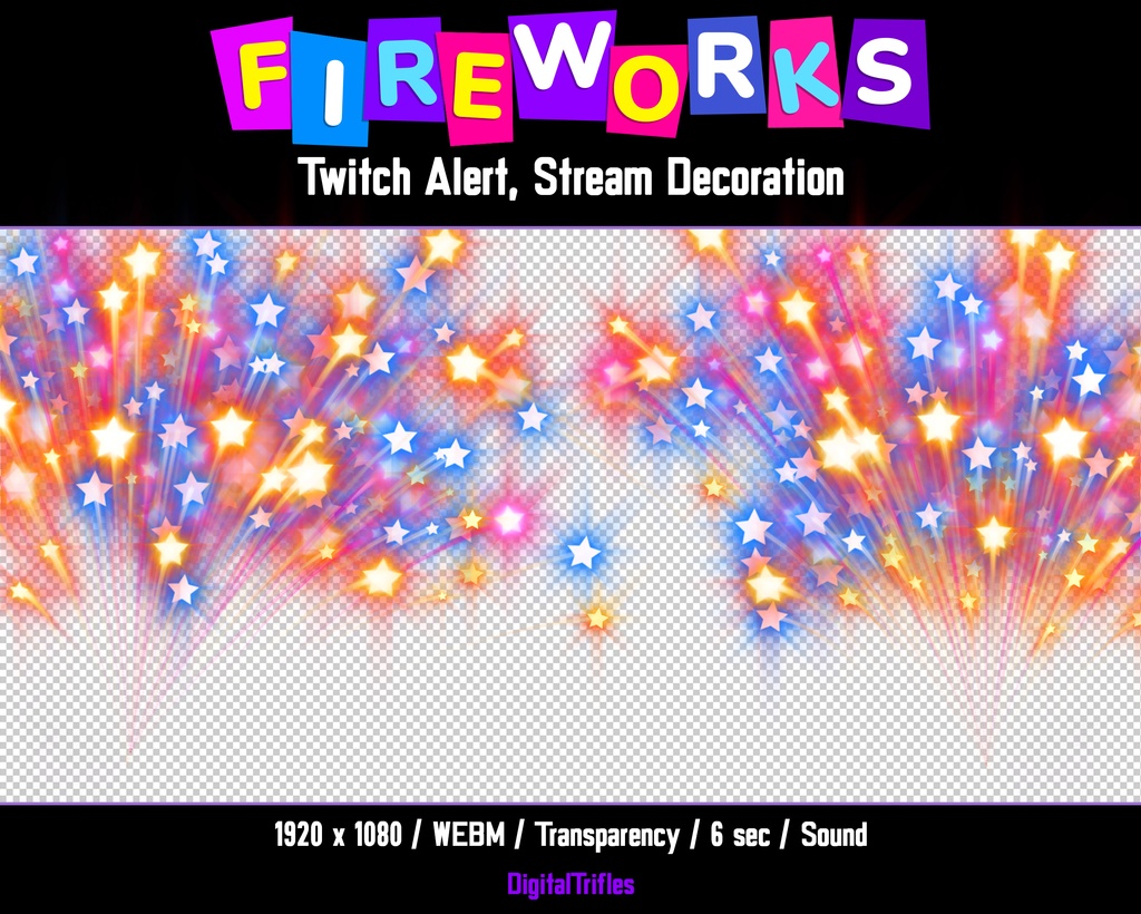 明るいアニメーション花火、Twitch アラート、透明な背景とサウンドを備えたストリーム オーバーレイ / Animated Fireworks, Twitch Alert, Stream Overlay with Transparent Background and Sound