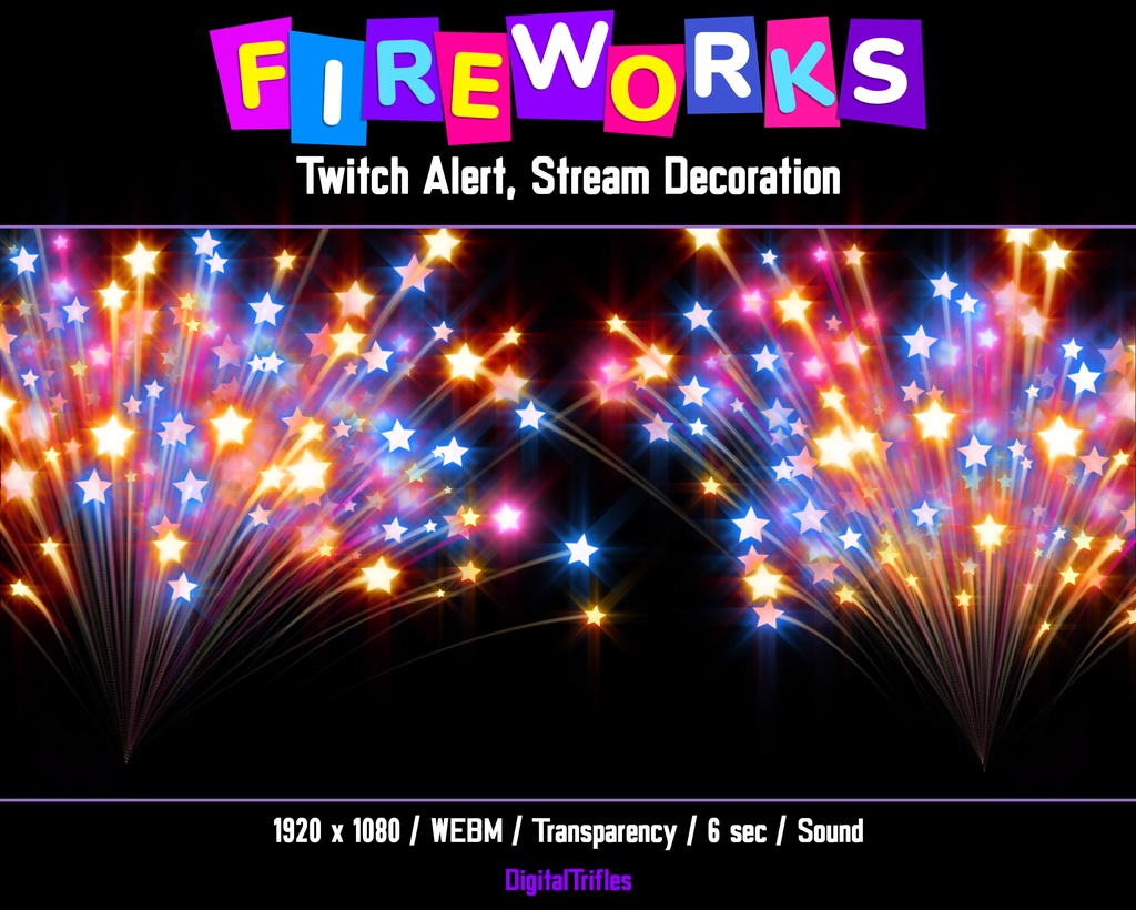 明るいアニメーション花火、Twitch アラート、透明な背景とサウンドを備えたストリーム オーバーレイ / Animated Fireworks, Twitch Alert, Stream Overlay with Transparent Background and Sound