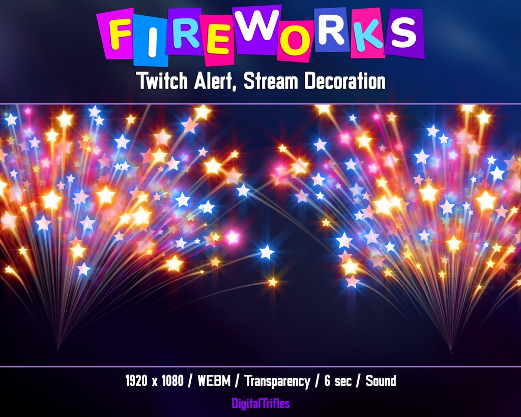 明るいアニメーション花火、Twitch アラート、透明な背景とサウンドを備えたストリーム オーバーレイ / Animated Fireworks, Twitch Alert, Stream Overlay with Transparent Background and Sound