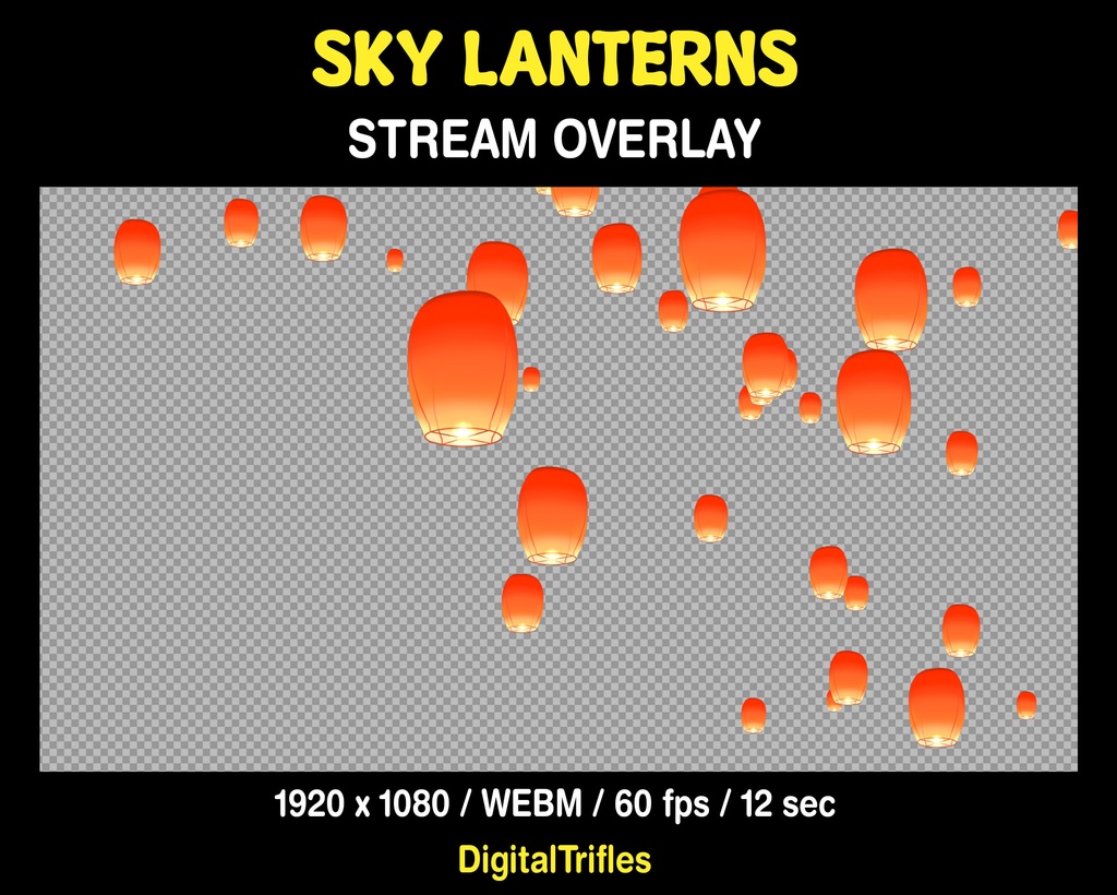 アニメーションスカイランタン、Twitchオーバーレイ、フルスクリーンストリームアラート、Vtuberとストリーマーアセット、中国の紙製願いランタン / Animated Sky Lanterns, Twitch Overlays, Stream Alerts, Vtuber and Streamer Assets, Chinese Paper Wish Lanterns