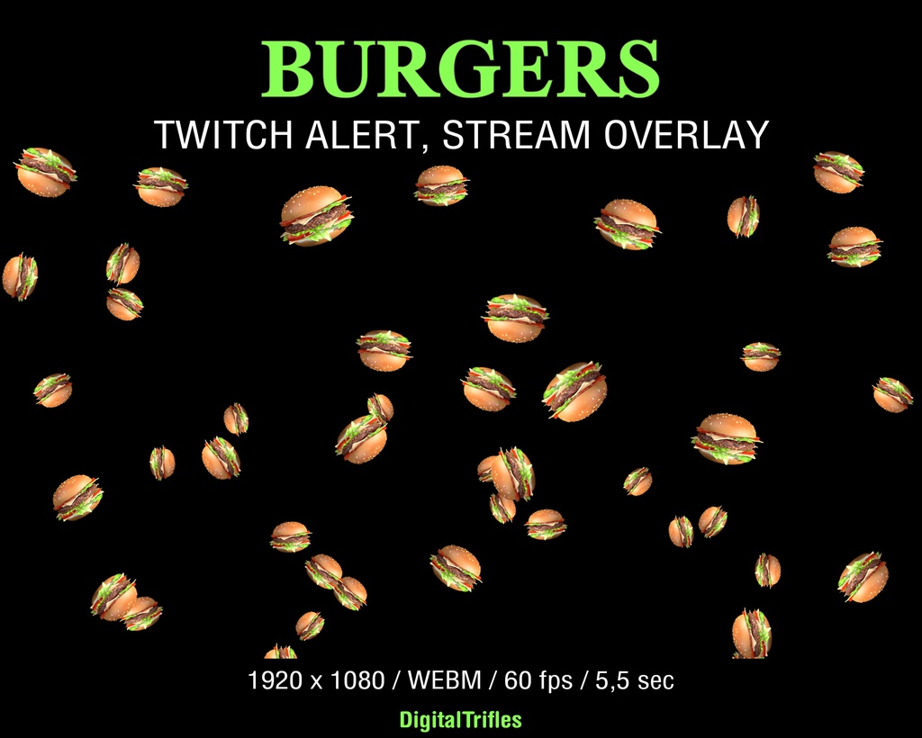 Twitch アラート アニメーション バーガー、ストリーム オーバーレイ ストリーマーと Vtuber 向けハンバーガー アラート / Twitch Alert Animated Burgers, Stream Overlay Hamburger Alert for Streamers and Vtubers