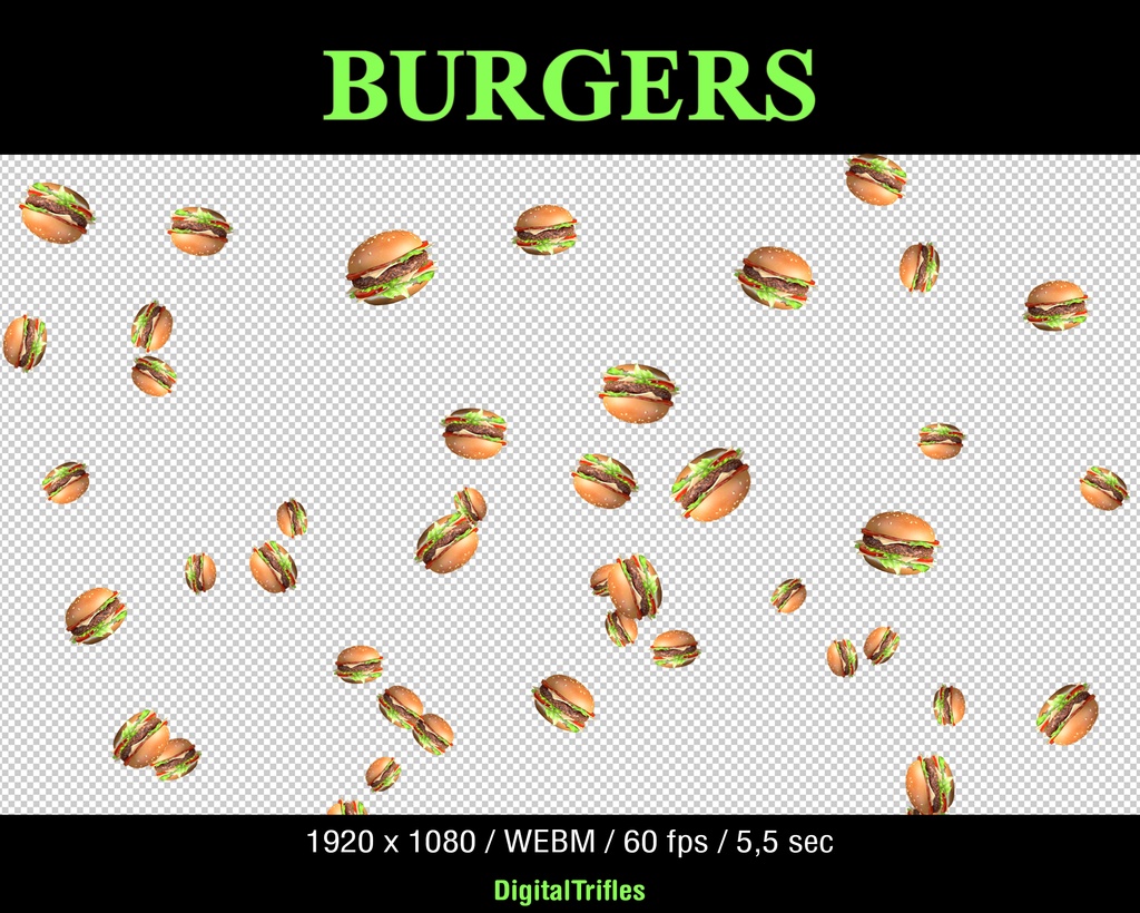 Twitch アラート アニメーション バーガー、ストリーム オーバーレイ ストリーマーと Vtuber 向けハンバーガー アラート / Twitch Alert Animated Burgers, Stream Overlay Hamburger Alert for Streamers and Vtubers