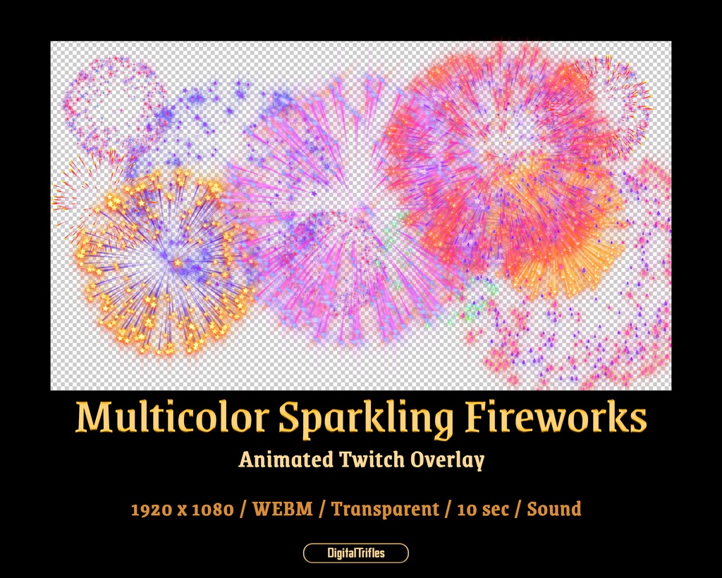 マルチカラーのきらめく花火アニメーション Twitch オーバーレイ — ゲームストリーミングやチャット用のストリームデコレーション / Multicolor Sparkling Fireworks, Animated Twitch Overlay, Stream Decoration for Game Streaming and Just Chatting