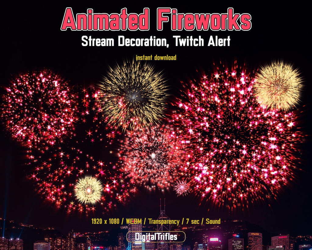 アニメーション花火、Twitch アラート、ストリーム アセット、フル スクリーン、赤と金、Vtuber オーバーレイ、サウンド / Animated Fireworks, Twitch Alert, Stream Asset, Full Screen, Red and Gold, Vtuber Overlay, Sound