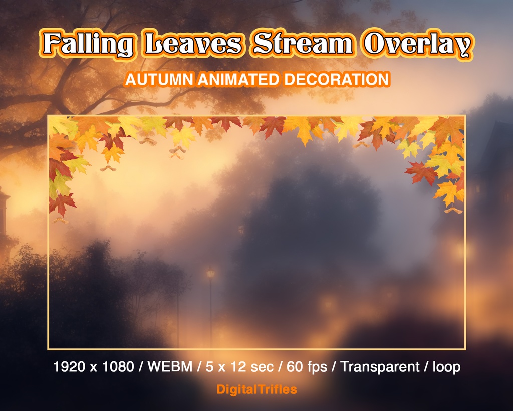 落ちてくる秋の葉、Twitch オーバーレイ、5 つのアニメーションのストリーム パッケージ、秋の赤と黄色の葉のスクリーン オーバーレイ / Falling autumn leaves, Twitch overlays, stream package of 5 animations, webcam border with fall red and yellow leaves