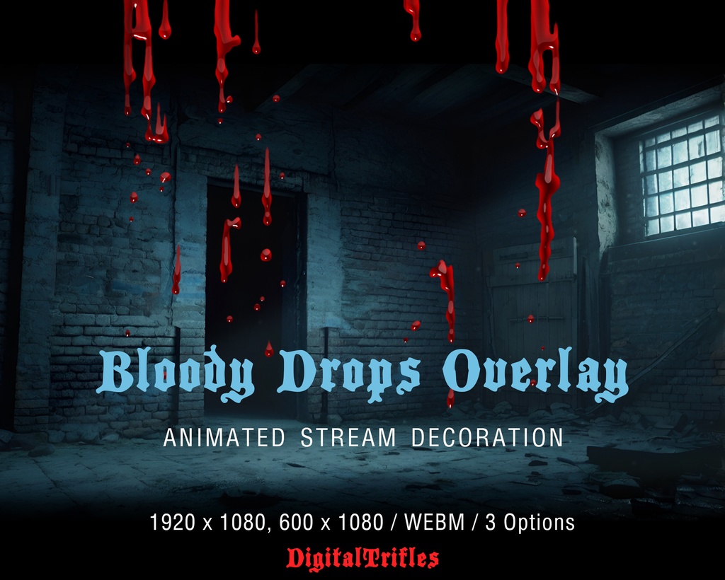 ハロウィーン Twitch オーバーレイ、ブラッディドロップス  、ストリームシーンの装飾、Twitch アラート、ホラー、吸血鬼、ゴス / Halloween Twitch Overlays, Bloody Drops, Stream Scene Decorations, Twitch Alerts, Horror, Vampire, Goth