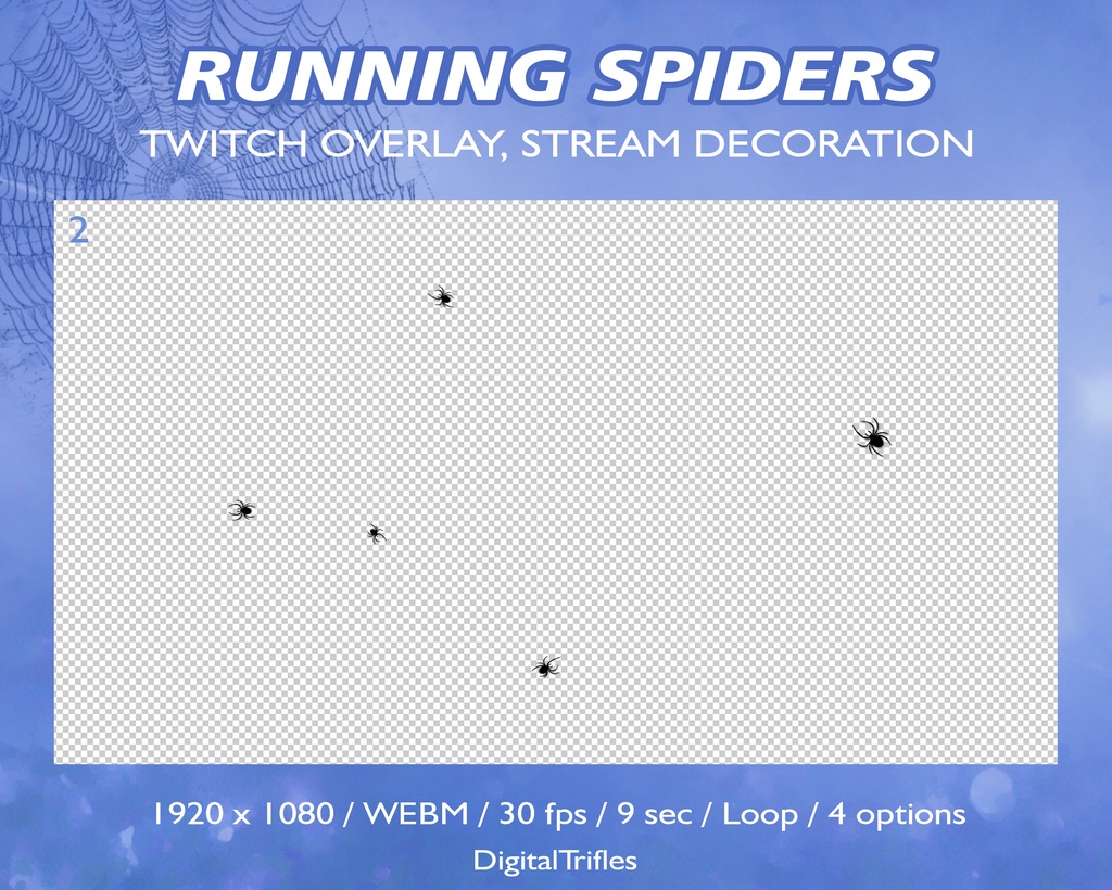 走るクモ、Twitch オーバーレイ、アニメーション ストリーム デコレーション、ストリームオーバーレイ、Vtuberアセット、ハロウィン、怖い、ホラー、魔術 / Running Spiders, Twitch Overlay, Animated Stream Decoration, Vtuber Assets, Halloween, Scary, Horror, Witch