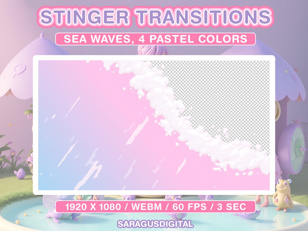 ツイッチのスティンガートランジション、パステルの海の波、かわいい美的ストリームオーバーレイ、アニメーション付きOBSシーントランジション / Twitch Stinger Transitions, Pastel Sea Waves, Cute Aesthetic Stream Overlays, Animated OBS Scene Transition