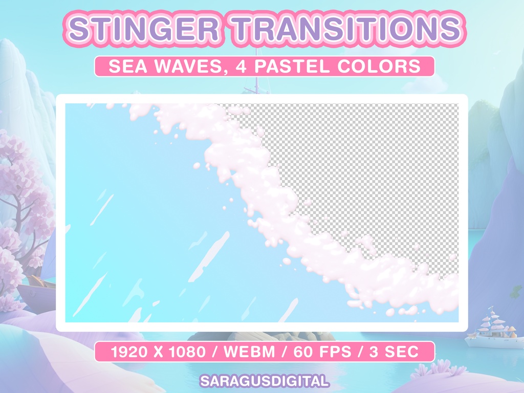 ツイッチのスティンガートランジション、パステルの海の波、かわいい美的ストリームオーバーレイ、アニメーション付きOBSシーントランジション / Twitch Stinger Transitions, Pastel Sea Waves, Cute Aesthetic Stream Overlays, Animated OBS Scene Transition