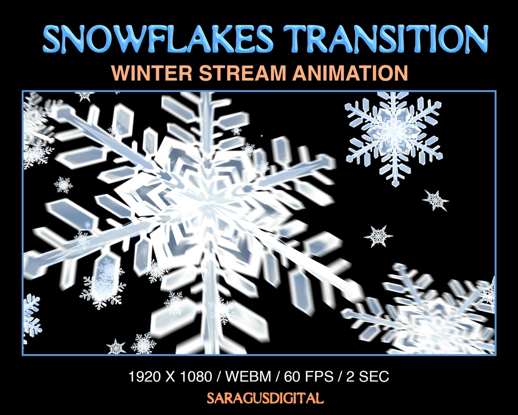 スノーフレーク・スティンガー・トランジション、冬の配信向けのアニメーション雪オーバーレイ、Twitch用シーンチェンジ、降雪、クリスマス、正月 / Snowflakes stinger transition, animated snow overlay for winter streams, Twitch transition, Christmas, New Year