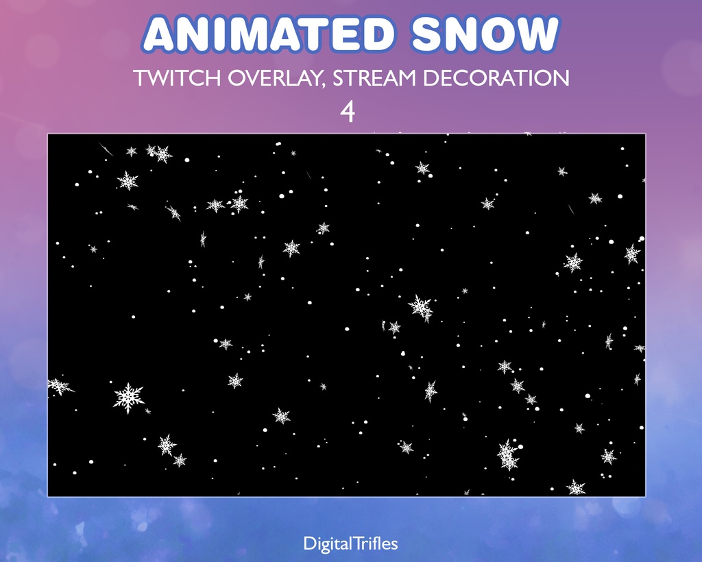 アニメーション化された雪の Twitch オーバーレイ、ストリーム アセット、冬とクリスマスのストリーミング テーマ、4 つの降雪と雪の結晶のストリーム デコレーション、ループ動画 / Animated Snow Twitch Overlay, Winter, Christmas, Snowfall, Snowflake, Stream Decorations, Loop