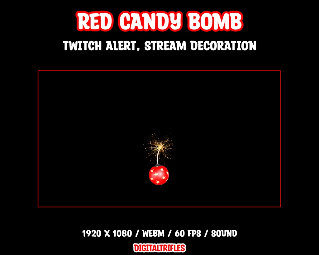 甘い赤いボム、キャンディーとイチゴ入り、ツイッチオーバーレイ、ストリームアラート、ストリームデコレーション / Red Candy Bomb Twitch Alert, Full Screen Animated Stream Overlay, Candy and Strawberry BOOM! Stream Decoration, Sound