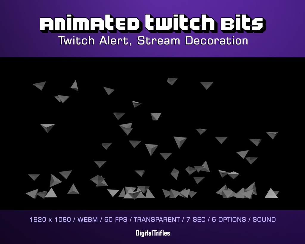 アニメーション ビット、ストリーム アラート パッケージ、6 つのフルスクリーン Twitch アラート、透明、新しい応援、寄付 / Animated Bits on Transparent Background, Stream Alert Package, 6 Full Screen Twitch Alerts, New Cheering, New Donations