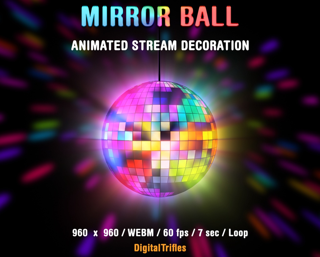 ミラーボールストリームアニメーション、Twitchオーバーレイ、音楽ストリーマーとVtuber、ダンシング 、チャッ、OBSのシーン / Mirror Ball Stream Animation, Twitch Overlay, Stream Decoration for Music Streamers and Vtubers, Dancing, Just Chatting