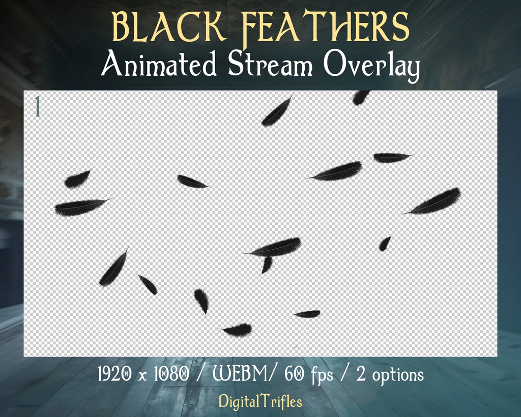 黒い羽、アニメーションアラート、Twitchオーバーレイ、VTuberやストリーマー向けのストリーム装飾、ダークな美学、カラス、堕天使 / Black Feathers, Animated Stream Alerts, Twitch Overlays for VTubers & Streamers, Dark Aesthetic, Raven, Fallen Angel