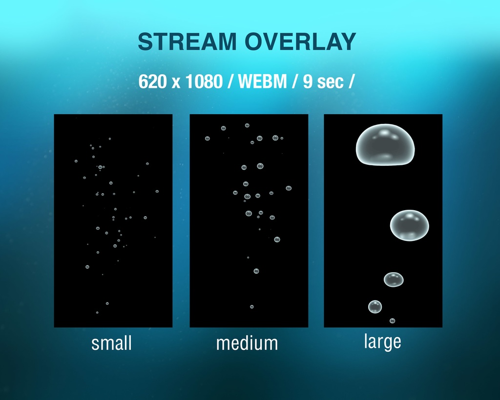 水中の泡、アニメーションアラート、Twitchオーバーレイ、VTuberやストリーマー向けのストリーム装飾、水中世界、海、海洋、人魚 / Animated Underwater Air Bubbles, Twitch Overlays, Stream Alerts, VTuber and Streamer Assets
