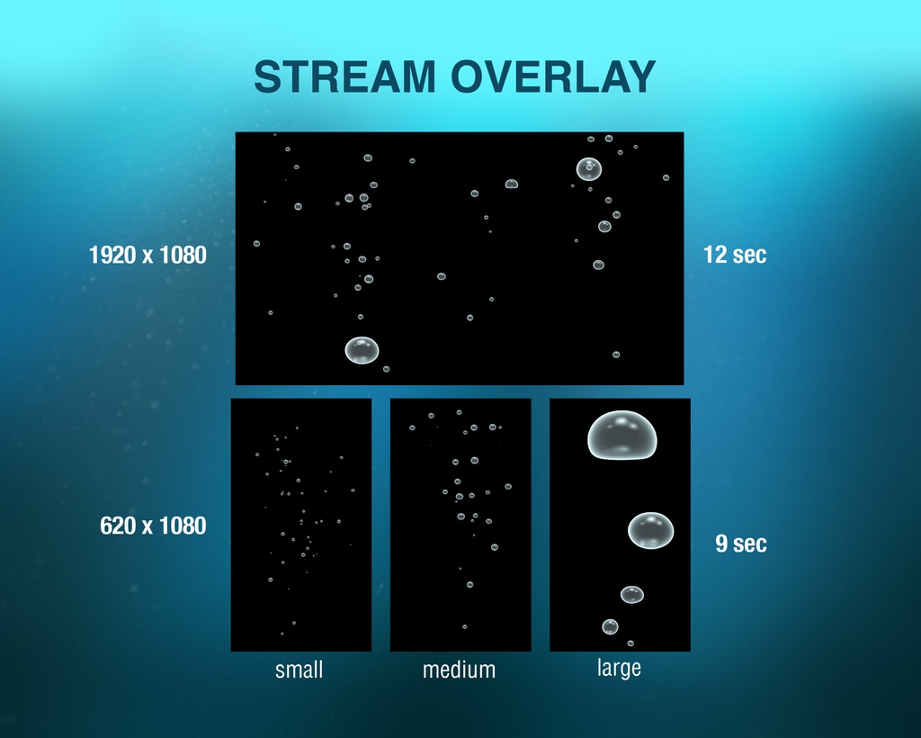 水中の泡、アニメーションアラート、Twitchオーバーレイ、VTuberやストリーマー向けのストリーム装飾、水中世界、海、海洋、人魚 / Animated Underwater Air Bubbles, Twitch Overlays, Stream Alerts, VTuber and Streamer Assets