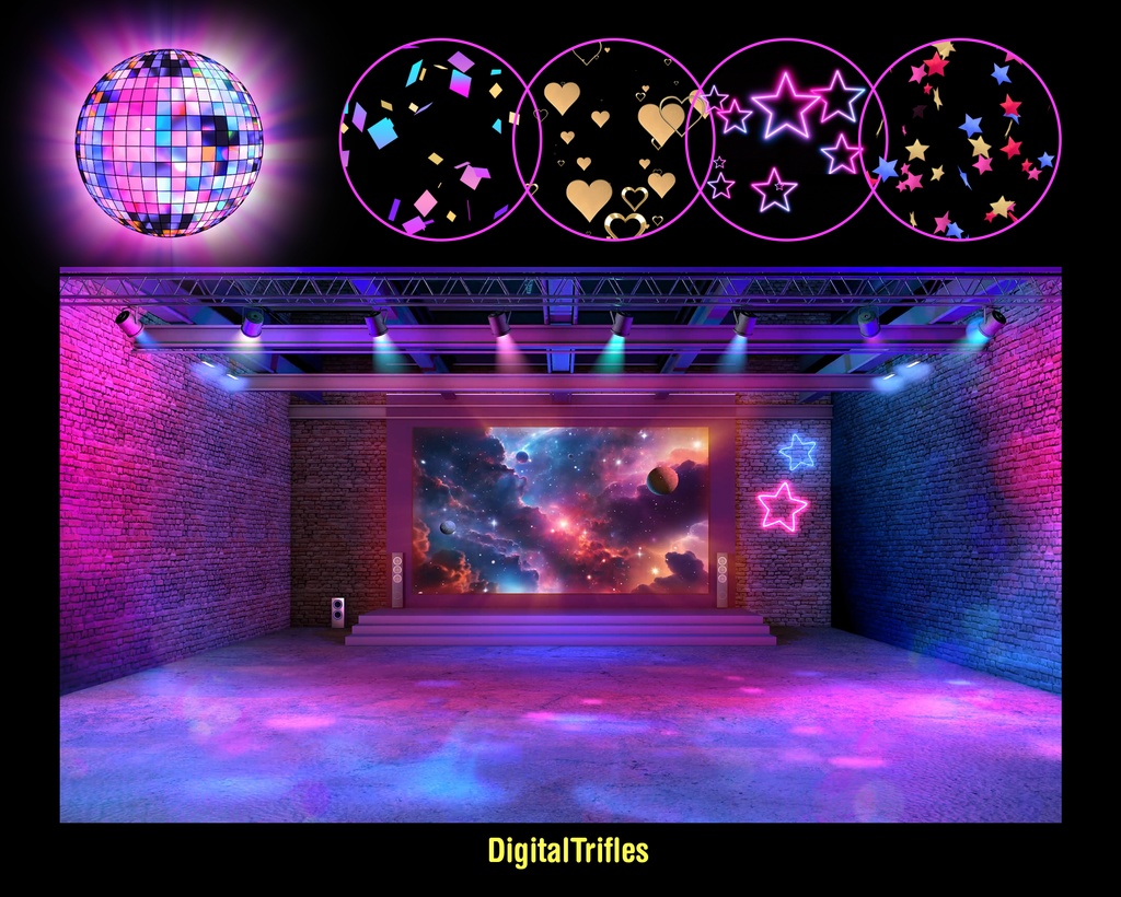 アニメーション化された VTuber 背景、音楽ステージと装飾、ダンス、歌、カラオケ、チャット、向けの Twitch ストリーム アセット、4K / Animated Background Music Stage and Decor, Twitch overlays, Stream Assets, Loop, 4K, Dance, Sing, Karaoke, Chatting