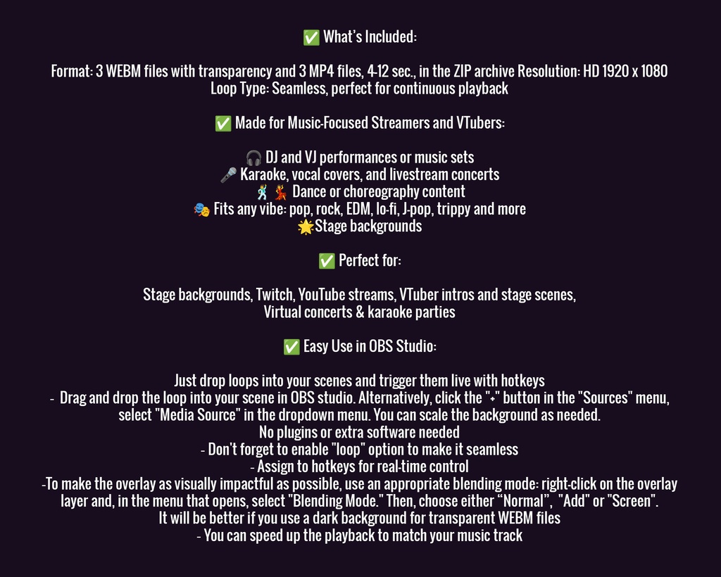 アニメーション配信背景、ビデオループ、DJ・VJ・カラオケ・歌手・ダンサー向けの3種類のステージライトエフェクト、ストリーマーとVTuber用Twitchオーバーレイ / Animated Stream Backgrounds, Video Loops, Lights FX for Streamer, VTuber, DJ, VJ, Karaoke, Singer, Dancer