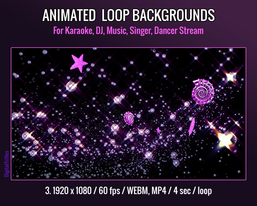 アニメーション配信背景、ビデオループ、DJ・VJ・カラオケ・歌手・ダンサー向けの3種類のステージライトエフェクト、ストリーマーとVTuber用Twitchオーバーレイ / Animated Stream Backgrounds, Video Loops, Lights FX for Streamer, VTuber, DJ, VJ, Karaoke, Singer, Dancer