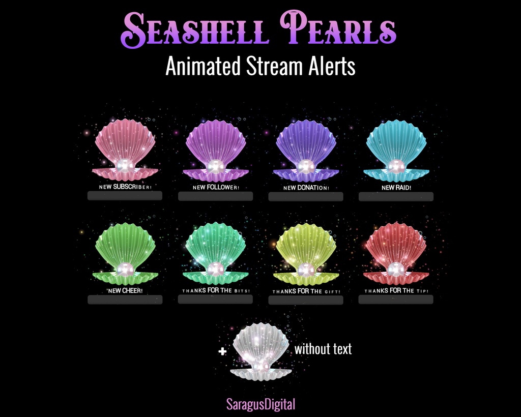 シェルパールのアニメーション配信アラート — 海・海中世界・海賊・人魚をテーマにしたストリーマー&VTuber向けオーバーレイ/ Seashell Pearls Animated Stream Alerts – Ocean, Underwater World, Pirates, Mermaids Theme Overlays for Streamers and VTubers