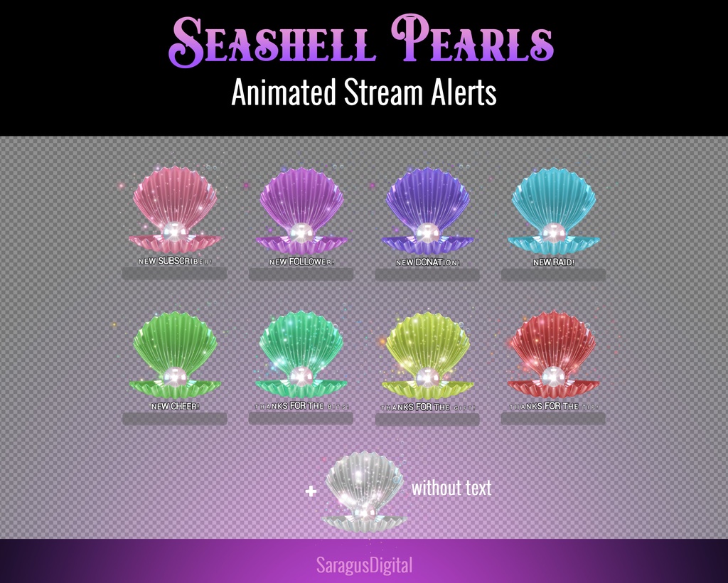 シェルパールのアニメーション配信アラート — 海・海中世界・海賊・人魚をテーマにしたストリーマー&VTuber向けオーバーレイ/ Seashell Pearls Animated Stream Alerts – Ocean, Underwater World, Pirates, Mermaids Theme Overlays for Streamers and VTubers