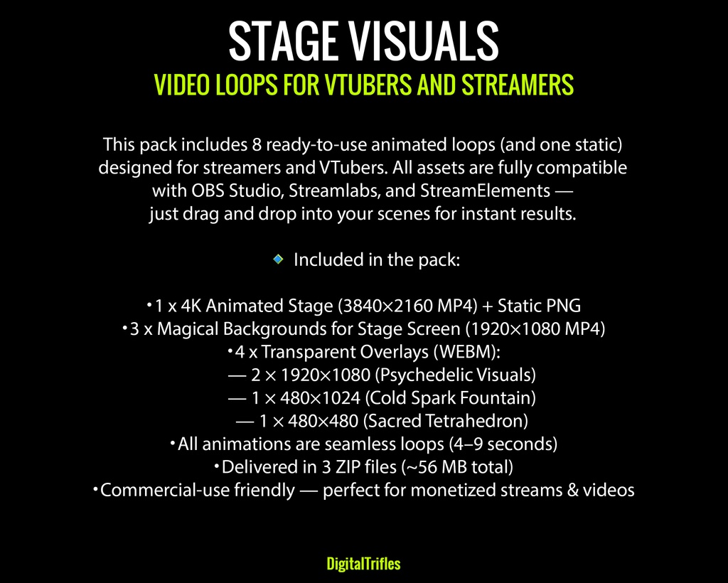 マジカル&サイケデリックなステージビジュアル、背景&オーバーレイ、ループ映像 — 音楽系ストリーマー&VTuber向け / Magical and Psychedelic Stage Visuals, Backgrounds & Overlays, Loops, for Music Streamers & Vtubers