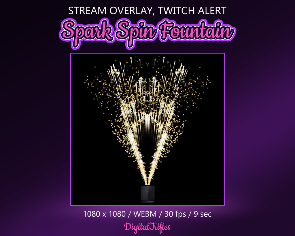 スパークスピン噴水ストリームオーバーレイ – VTuber・配信者向けTwitchアラート、アニメーション演出、コールドファイヤー、花火、透過背景 / Spark Spin Fountain Stream Overlay for VTubers & Streamers, Twitch Alert, Animated FX, Cold Fire, Fireworks