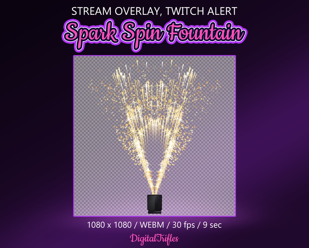 スパークスピン噴水ストリームオーバーレイ – VTuber・配信者向けTwitchアラート、アニメーション演出、コールドファイヤー、花火、透過背景 / Spark Spin Fountain Stream Overlay for VTubers & Streamers, Twitch Alert, Animated FX, Cold Fire, Fireworks